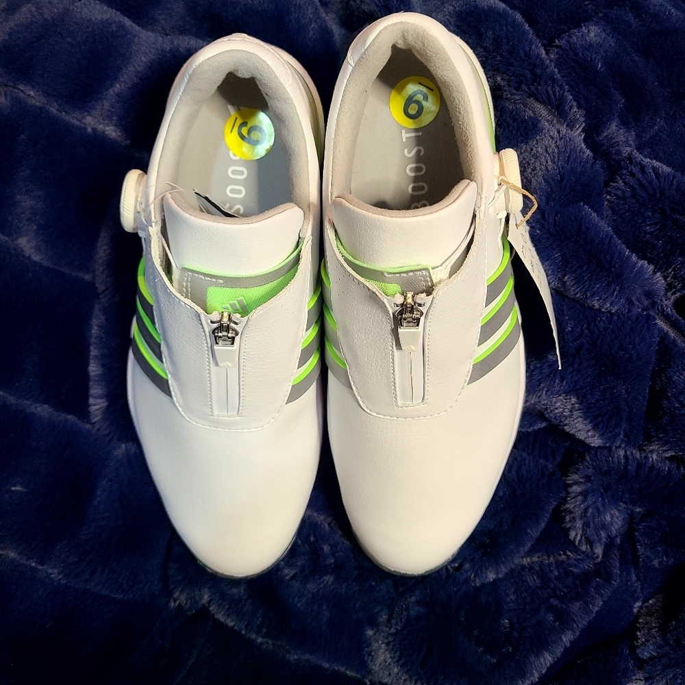 Adidas Womens Tour360 24 BOA BOOST Golf Shoes - Cloud White/Silver Metallic/Gree - Picture 3 of 5